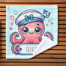 Cheerful Pink Octopus Holding Name Sign