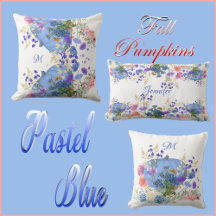 Fall Pumpkin Pastel Blue Botanical Floral Decor