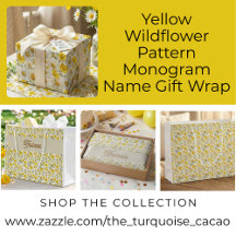 Yellow Wildflower Pattern Monogram Name Gift Wrap