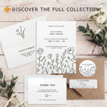 Bohemian Floral Sketch Wedding and Bridal Shower