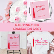Bold Pink & Red Tassel 2025 Graduation Party