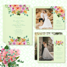  Green Peach Pink Bold Floral Watercolor Wedding