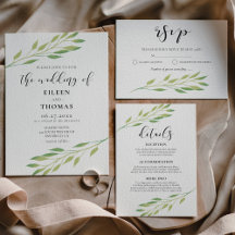 Watercolor green leaves wedding