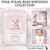 Winter Pink Polar Bear Girl Birthday