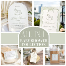 Vintage Neutral Olive Rocking Horse Baby Shower