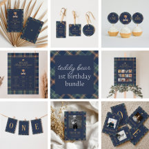 Beary First Navy Plaid Teddy Bear Birthday 