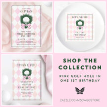 Pink Golf Modern Hole In One Girls First Birthday