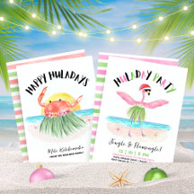 Happy Huladays Flamingo & Crab Tropical Christmas
