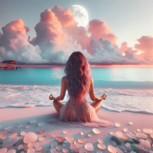 Beautiful Woman on White Beach with Sea Glass