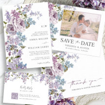 Elegant Watercolor Lilac Lavender and Blue Wedding