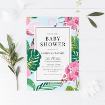 Pink Flamingo and Orchids