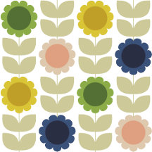 Trendy Retro Modern Summer Flowers and Stems