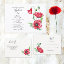 Rustic Watercolor Red Poppy Wedding Set