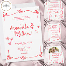 Red White Hand Drawn Heart Whimsical Wedding