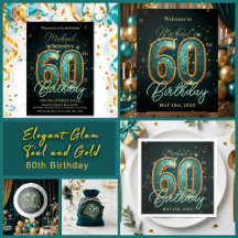 Elegant Glam Teal & Gold 60th Birthday Collection