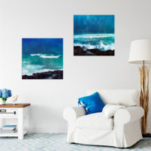 Hawaii Ocean Waves Blue Teal Aqua Navy Turquoise