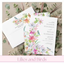 Wedding. Lilies and Birds Watercolor