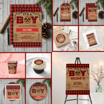 It's a boy Rustic Wood Plaid Baby Shower