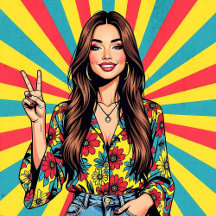 Retro Pop Art Woman Giving Peace Sign