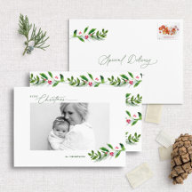 Watercolor Winter Greenery Modern Christmas