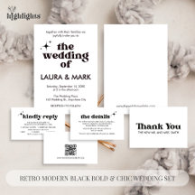 Retro Modern Black Bold & Chic Wedding Set