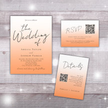 Peach Orange Fuzz Elegant Script Minimal Wedding
