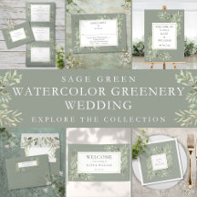 Botanical Sage Greenery Watercolor Wedding Suite
