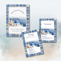 Santorini Blue Tile Watercolor Destination Wedding
