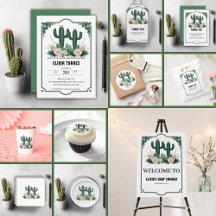 Elegant Floral Boho Modern Cactus Baby Shower
