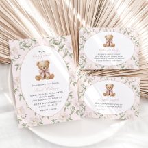 Cute Bear and Pink Flowers Baby Shower Collection