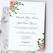 Greenery peach Flowers Wedding Invitation Set