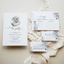 Blue floral elegant tea party bridal shower