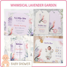 Whimsical Lavender Garden Floral Bird Baby Shower