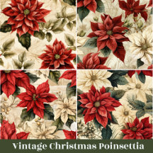 Vintage Red and White Poinsettias Christmas Decor