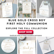 Blue Gold Cross Boy First Holy Communion