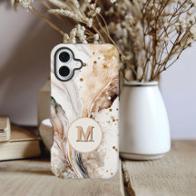 Elegant Monogram Brown Gold Marble Abstract Art