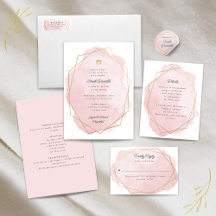 Elegant Blush Pink Watercolor Gold Geometric Frame