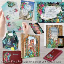 Tropical Flora Paradise at Sunset or over the Sea