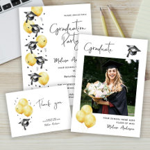 Graduation Party Hats and Balloons watercolor