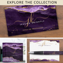 Elegant Purple Agate Gold Script Monogram Initials