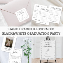 Hand Drawn Illustrated Black & White Graduation