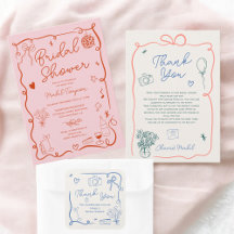 Retro French hand drawn illustrated bridal shower