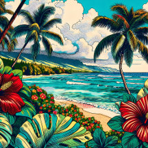 Pretty Tropical Island Comic book style Pop Art