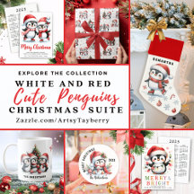 Cute Penguins White and Red Christmas Suite