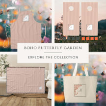 Boho Butterfly Garden & Stripe with Monogram