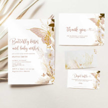 Boho gold foil floral butterfly baby shower