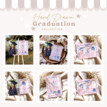 Retro Hand Drawn Pink and Blue Graduation