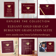 Elegant Gold Grad Cap Burgundy Graduation Suite