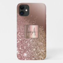 Glam Girly Rose Gold Gitter Name Monogram 