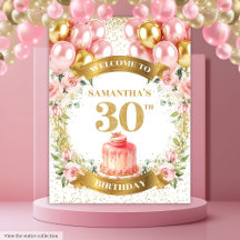 Blush Gold Floral 30th Birthday Backdrops #20BD